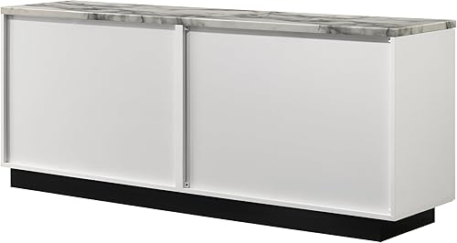 Miniatura 5 de Lilola Home Matilda - Mesa consola blanca de 63 pulgadas con parte superior de mármol sintético, diseño moderno de almacenamiento de 4 puertas con