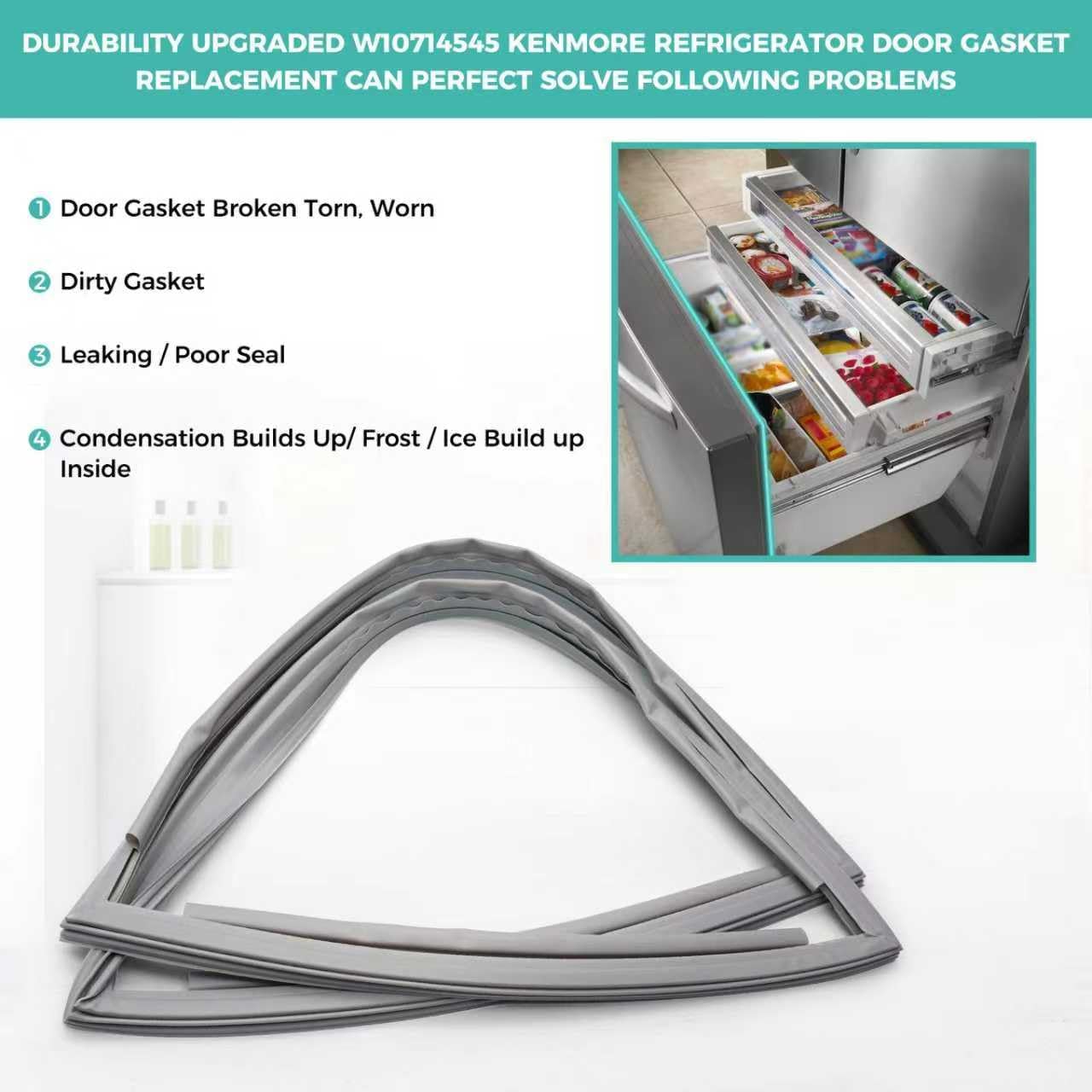 W10407216 Freezer Door Gasket Seal Panel for Whirlpool Maytag KitchenAid Jenn-Air and Kenmore Refrigerators Replace W10248749 W10685869 21.06 x 34.25 x 1.57in (Gry)