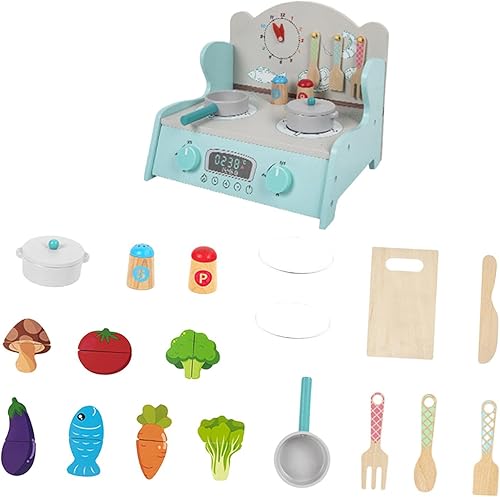 Wooden Play Kitchen Set for Kids, Pretend Play Cooking Toys with Accessories, Preschool Learning Toy, Fine Motor Skills, Birthday Gift for Toddlers-