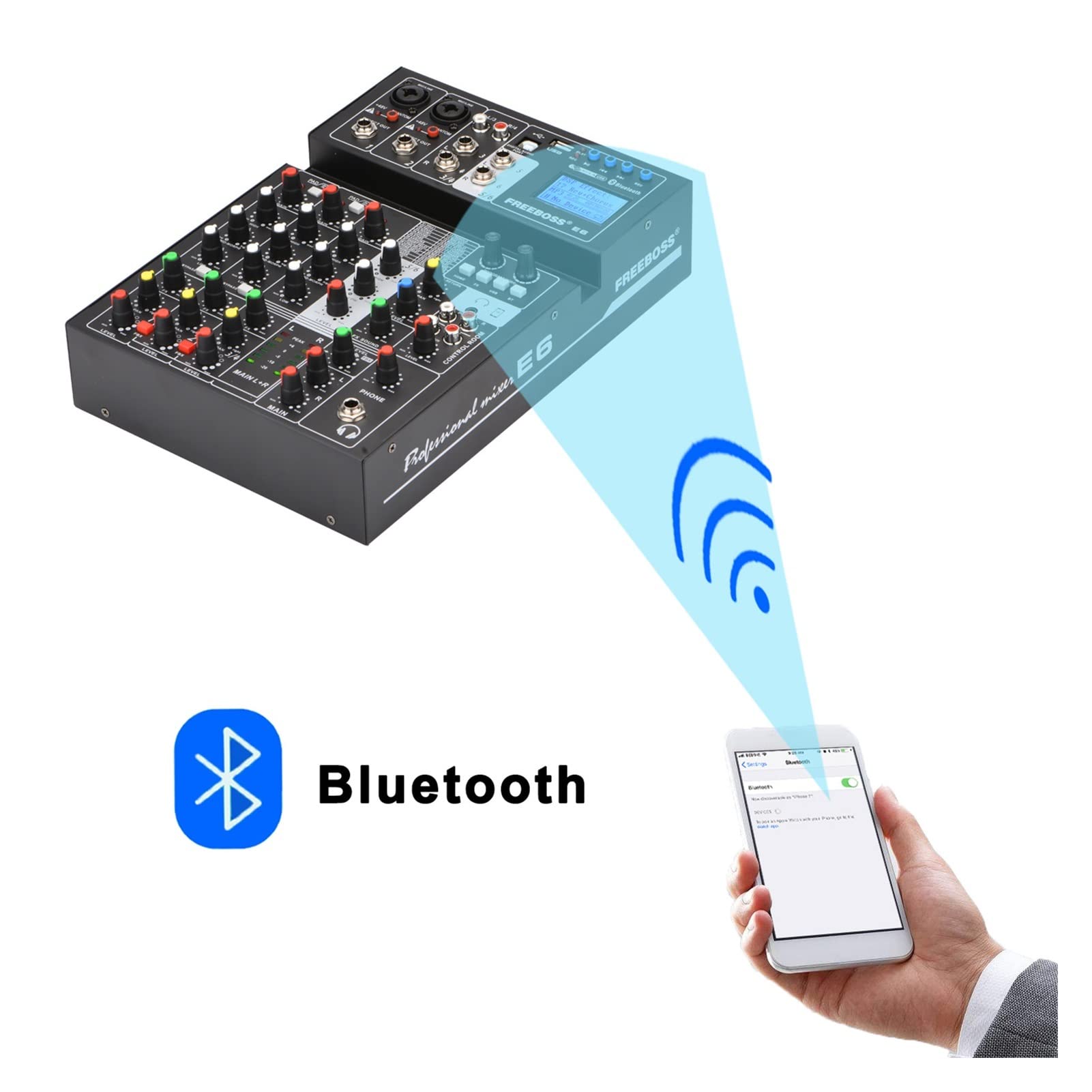 Attrezzatura per DJ per Feste E6 6 Channel Bluetooth 24 Dsp Effect USB Record Computer Record Karaoke Party Studio Mobile Live Broadcast Audio Mixer
