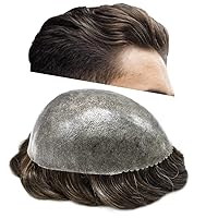 Vista 45 de Toupee para hombres Sistema de reemplazo de cabello humano Full Poly Mens Toupee Hairpiece inyectado PU peluca para hombre sistemas de cabello
