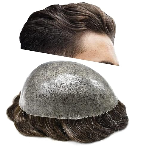 Toupee - Piezas de pelo suave y duraderas para hombres, 100% atadas a mano, sistema de reemplazo de postizo humano real, 8 x 10 pulgadas, piel