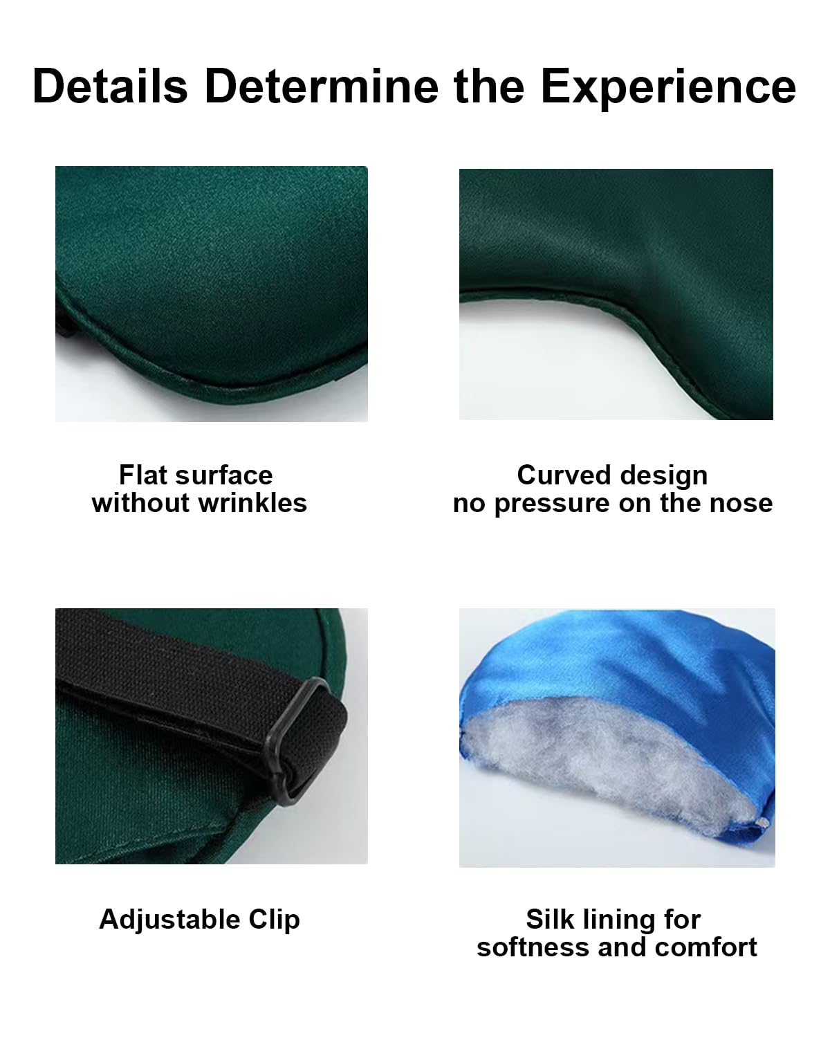Antifaz para dormir, máscara de seda para dormir con correa ajustable, de satén súper suave, para hombres y mujeres, cómoda sombra de ojos para dormir por la noche, paquete de 4 (negro, rosa, verde y