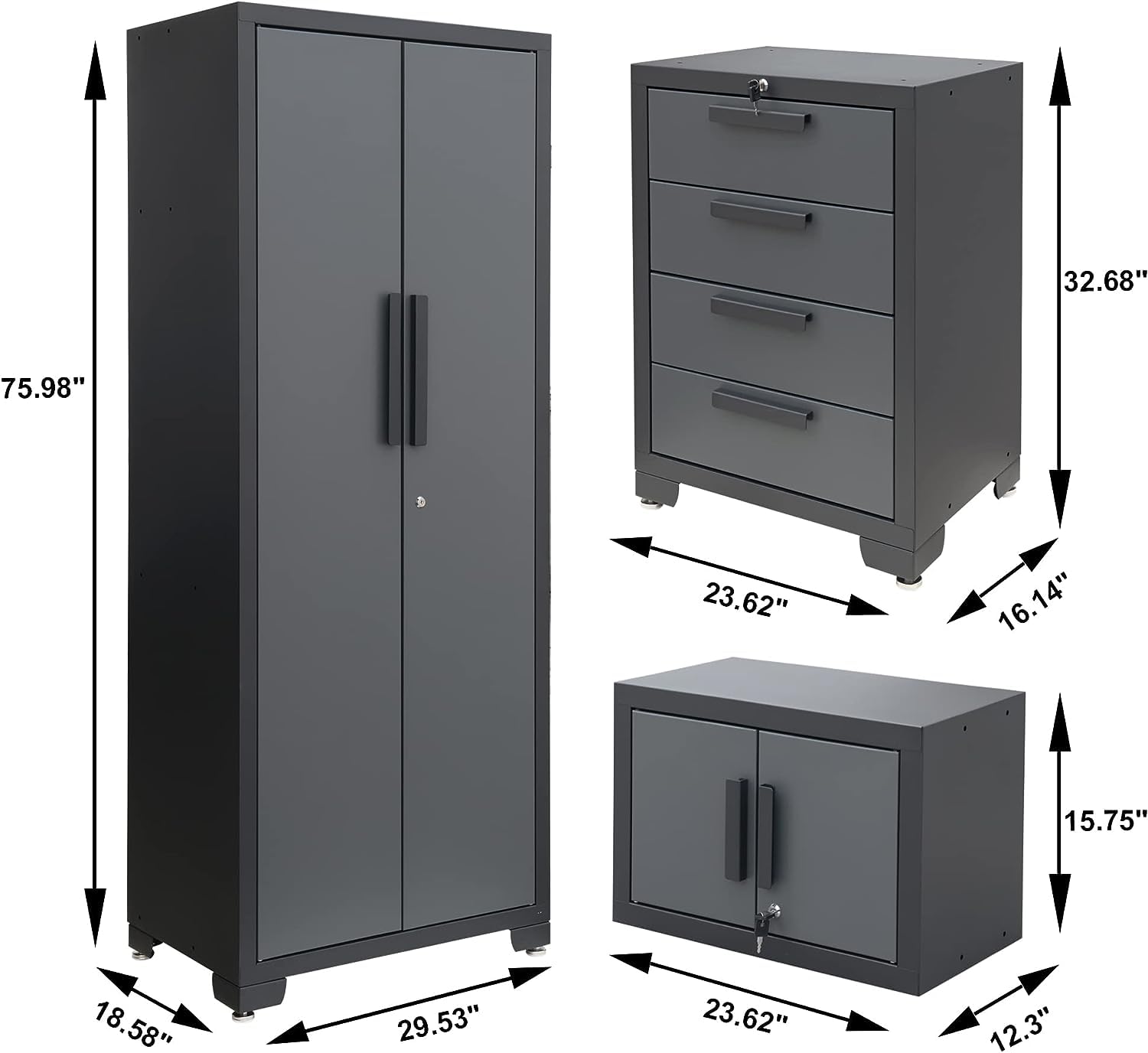 TCE Garage Cabinets Storage System: 6 Piece Set with Lockers and