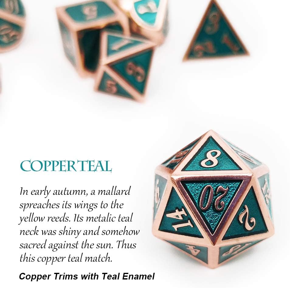 Haxtec Metal D&D Dice Set Copper Teal Polyhedral Metal Dice with Leather Bag Compatible with Dungeons and Dragons DND Accessories Gamer Gifts for DND Lovers Masters Druid