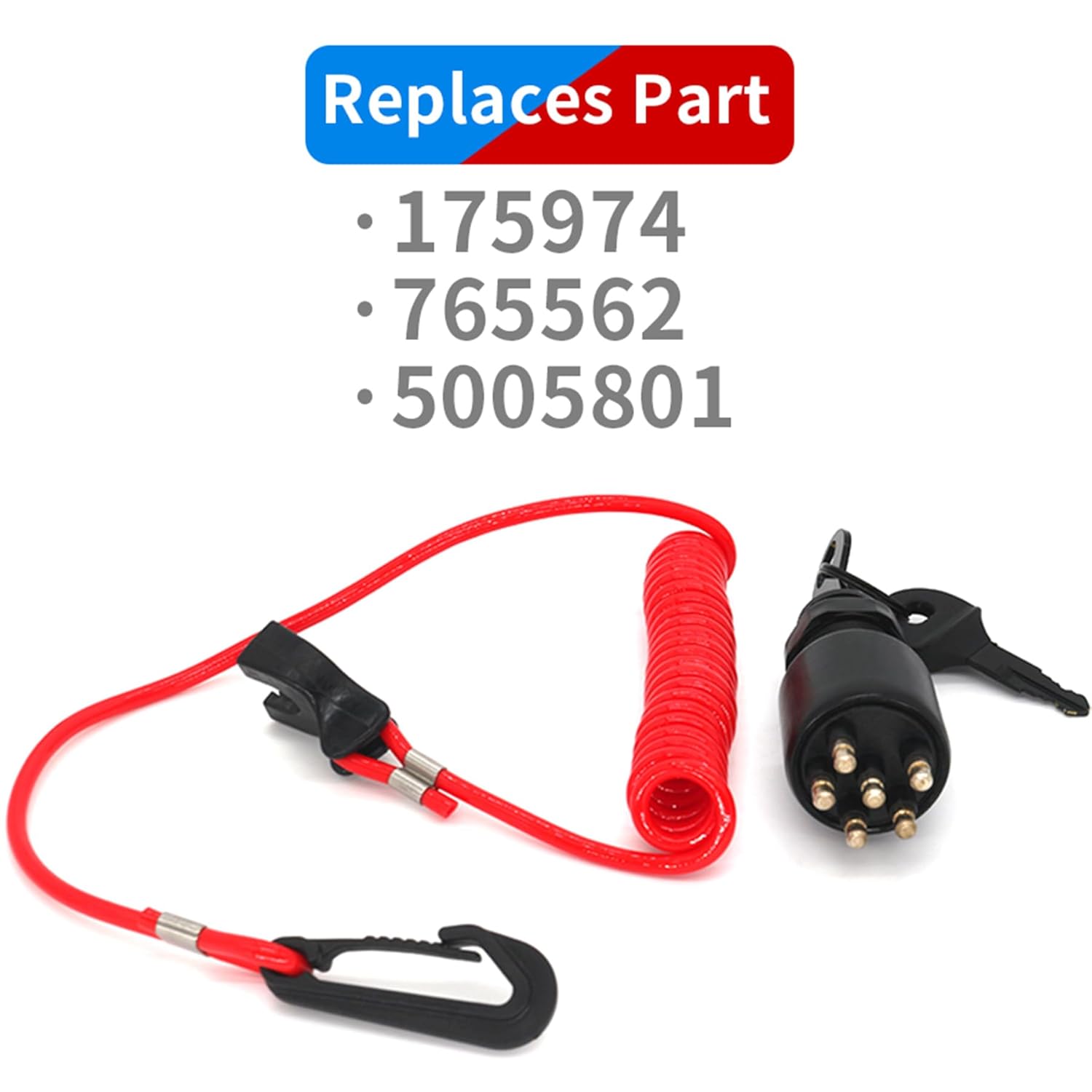 5005801 Boat Main Switch Ignition Key Assembly with Safety Lanyard for Johnson Evinrude OMC 40-200 HP Outboard Motors Control Box replaces 175974