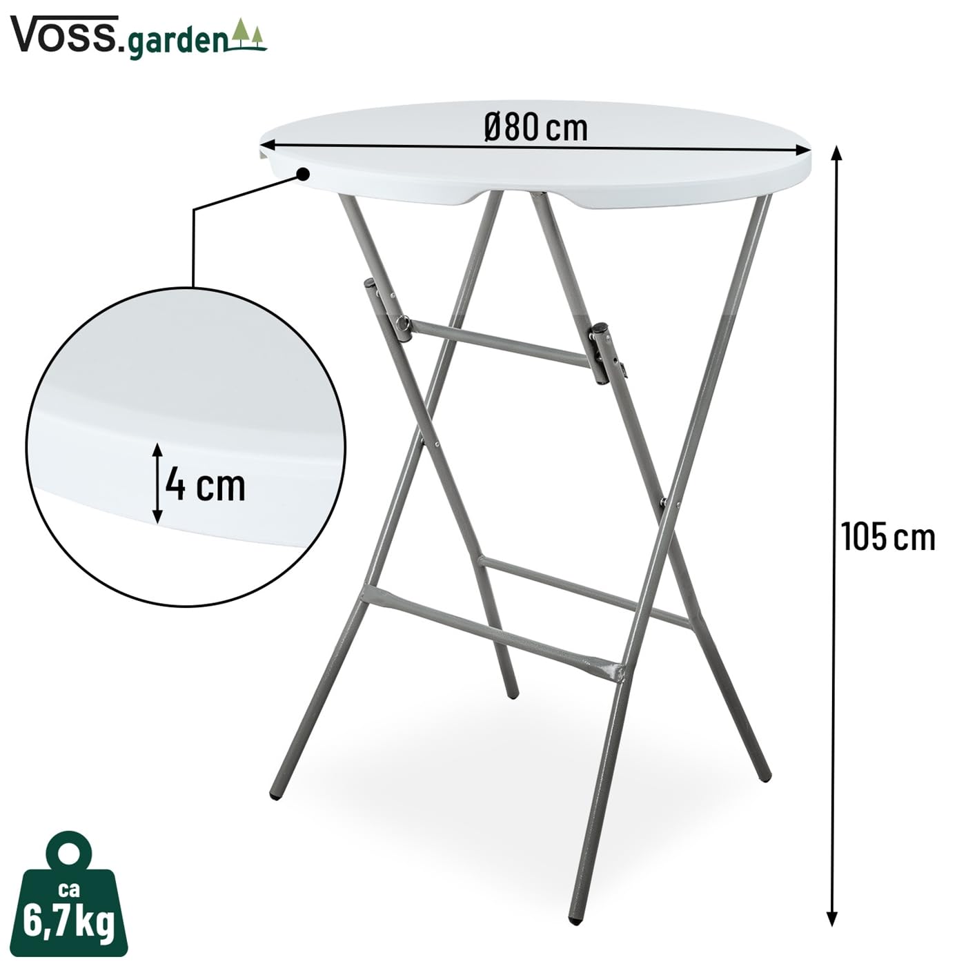 VOSS.garden 2X Stehtische Ø80cm/ 105cm, Hochtisch klappbar, Kunststoff & Stahlgestell