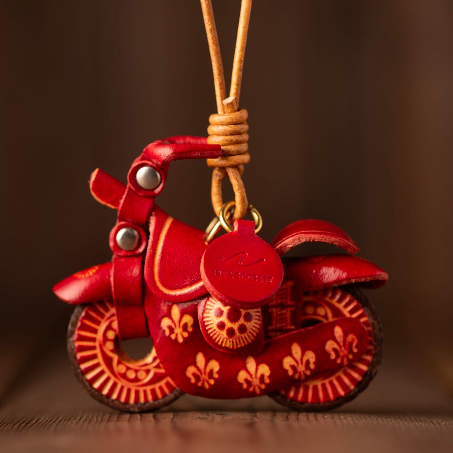 Keychain Charms 3D Cute Genuine Leather Handmade Crafts Pendant Keychains Accessorie (Motorcycle) - Image 6