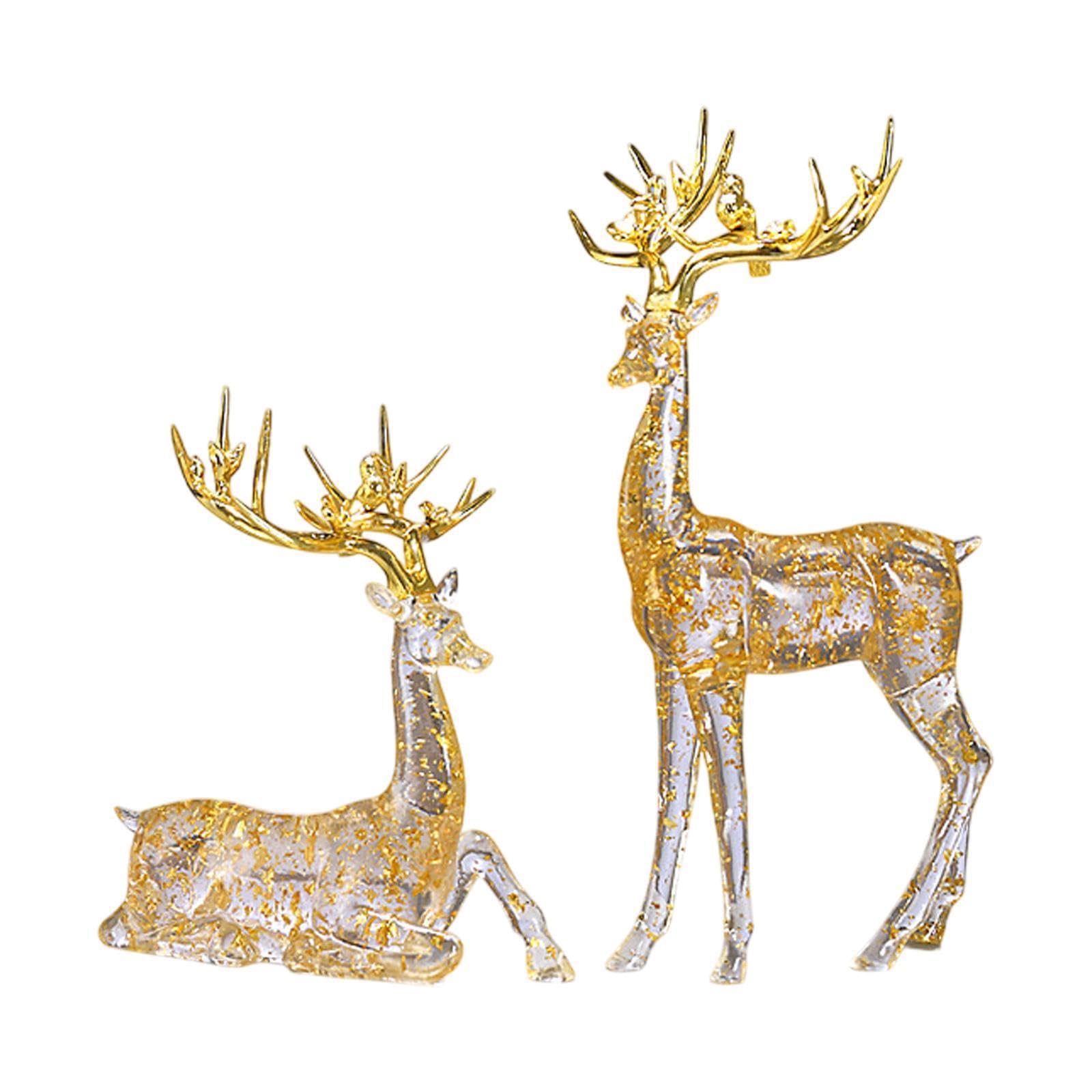TWISAXC 2piece Home Office Deer Ornament Elegant Nordic Resin Sculpture Deer Statues Sculptures Tabletop Animal Ornaments Tables