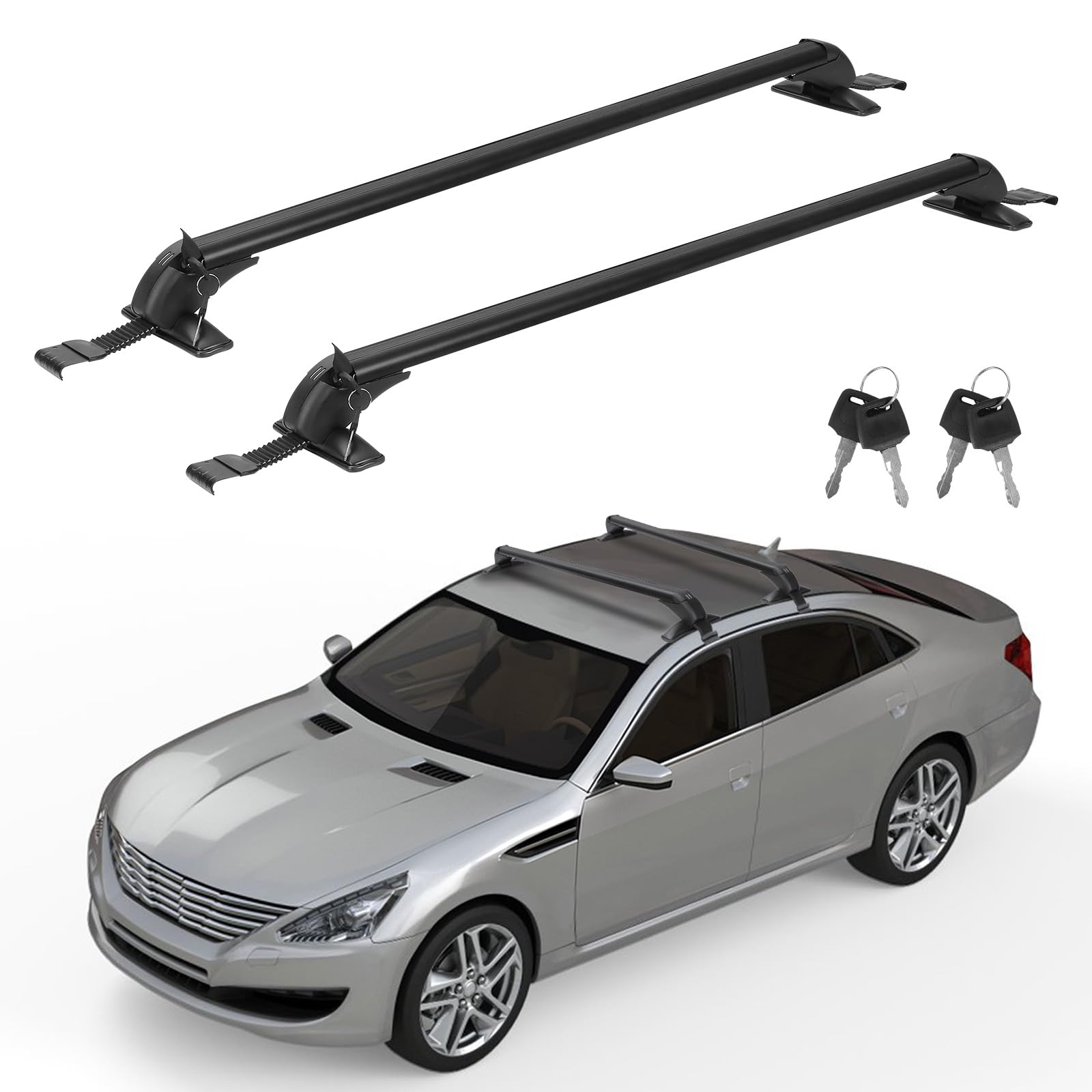 Universal Car Roof Rack w/Anti-Theft Lock,110cm/43 Aluminum Alloy Heavy Duty Rooftop Cargo Carrier Luggage Holders Brackets Cross Bars w/ 165LBS Capacity for Kayaks Surfboards Bikes Baskets Tools