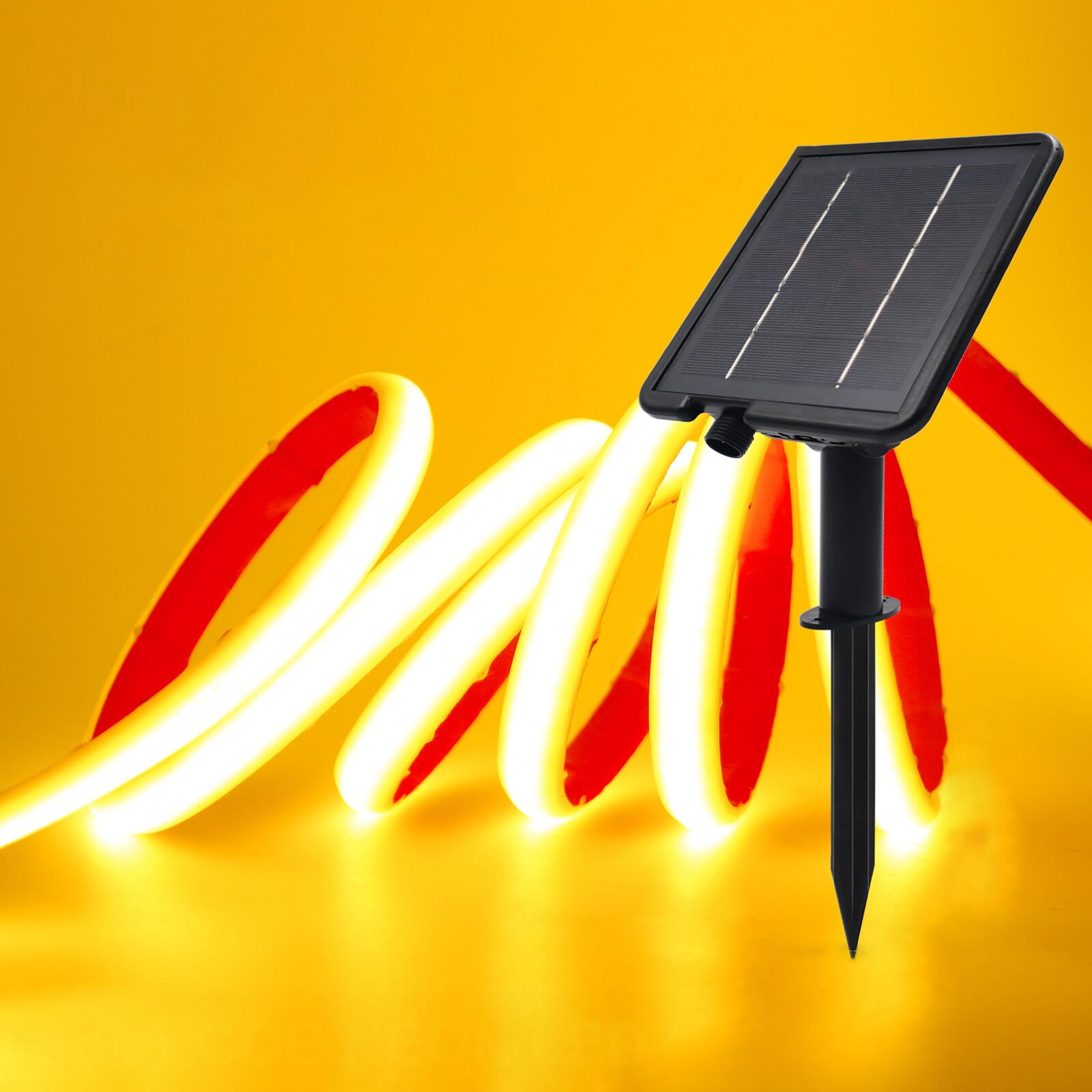 GQL 24V Solar/USB COB LED Strip - IP68 Waterproof 320LEDs/m Dual-Power, 8-Mode for Indoor/Outdoor Lighting (Yellow,6m)