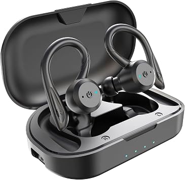 APEKX Bluetooth 5.1 True Wireless Earbuds, IPX7 Waterproof Sports Headphones with Charging Case, Deep Bass Stereo, Built-in Microphone for Running and Gym Workouts - Black