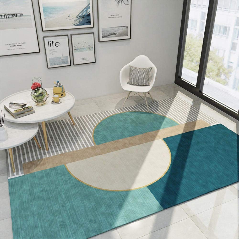 Tapis de couloir tapis à poils courts géométrique bleu gris jaune clair 160x230cm