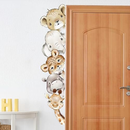 Miniatura 2 de Calcomanías de pared de animales de acuarela, jirafa, elefante, león, hipopótamo, cebra, calcomanías de pared extraíbles de animales de dibujos