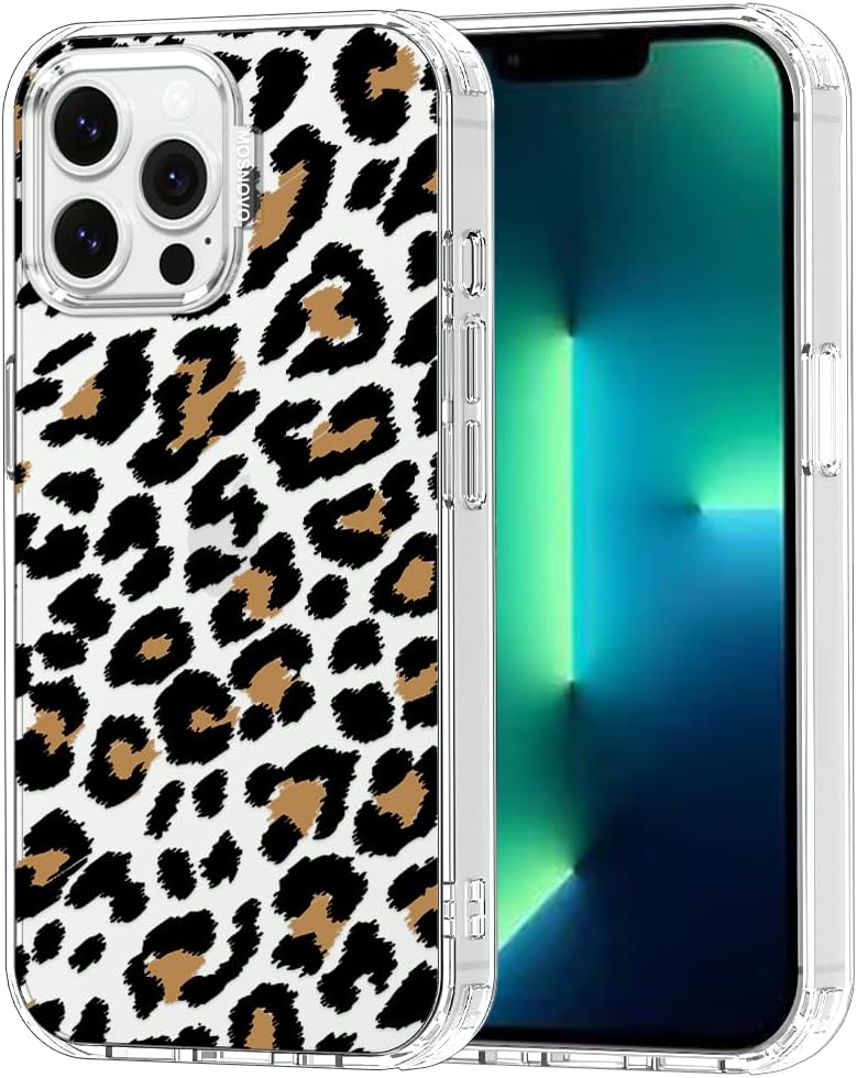 MOSNOVO Case for iPhone 13 Pro Max, [Buffertech 6.6ft Military-Grade Drop Protection] [Anti Peel Off Tech] Clear TPU Bumper Phone Case Cover Design - Leopard Print