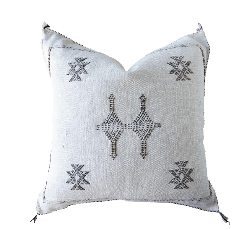 Moroccan white cactus silk pillow, white handmade cactus silk pillow cover, moroccan