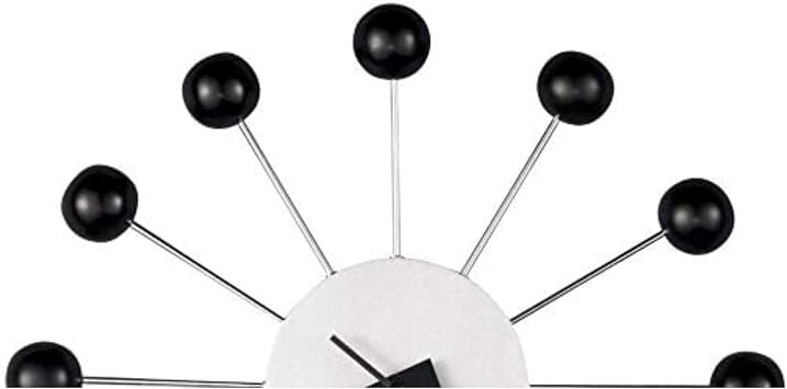 Howard Miller Ball Wall Clock 625-333 – Brushed Nickle-Finished Center with 12 Black Satin Balls, Nickle-Finished Rods, Black Hands Duo-Tone Style, Quartz Movement