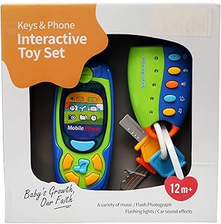 High Quality 2Piece Set: 15cm Electric Phone & 16cm Electric Key with Lights & Music, Each with 2 x AA Batteries - Multicolor