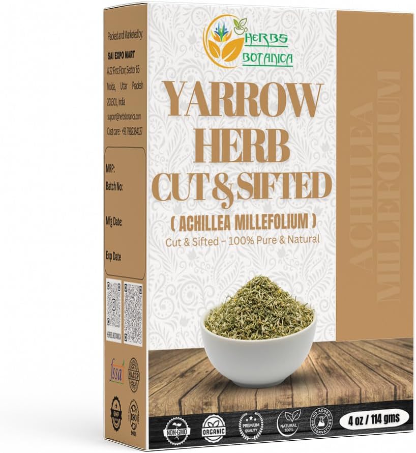 Herbs Botanica Yarrow Herb 100% Natural Dried Yarrow Flowers & Leaves for Tea, Tinctures, & Herbal Preparations – Premium Bulk Herbs for DIY Use – 4 oz Pack