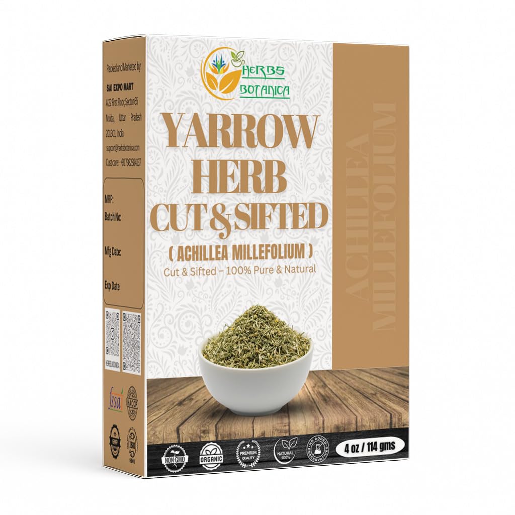 Herbs Botanica Yarrow Herb 100% Natural Dried Yarrow Flowers & Leaves for Tea, Tinctures, & Herbal Preparations – Premium Bulk Herbs for DIY Use – 4 oz Pack