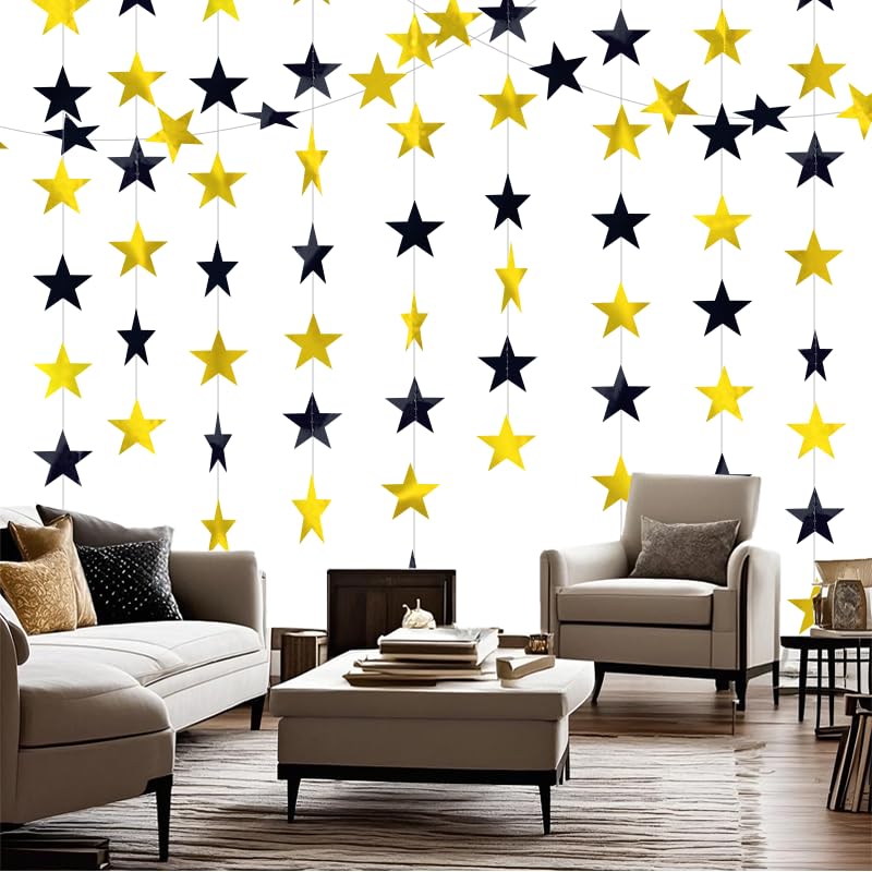 Image of Black and Gold Shining Star Hanging Garland Black Gold Hanging Sparkling Star Streamer Glitter Bunting Banner Twinkle Backdrop for Wedding Baby Shower Birthday Decorations 40 Feet