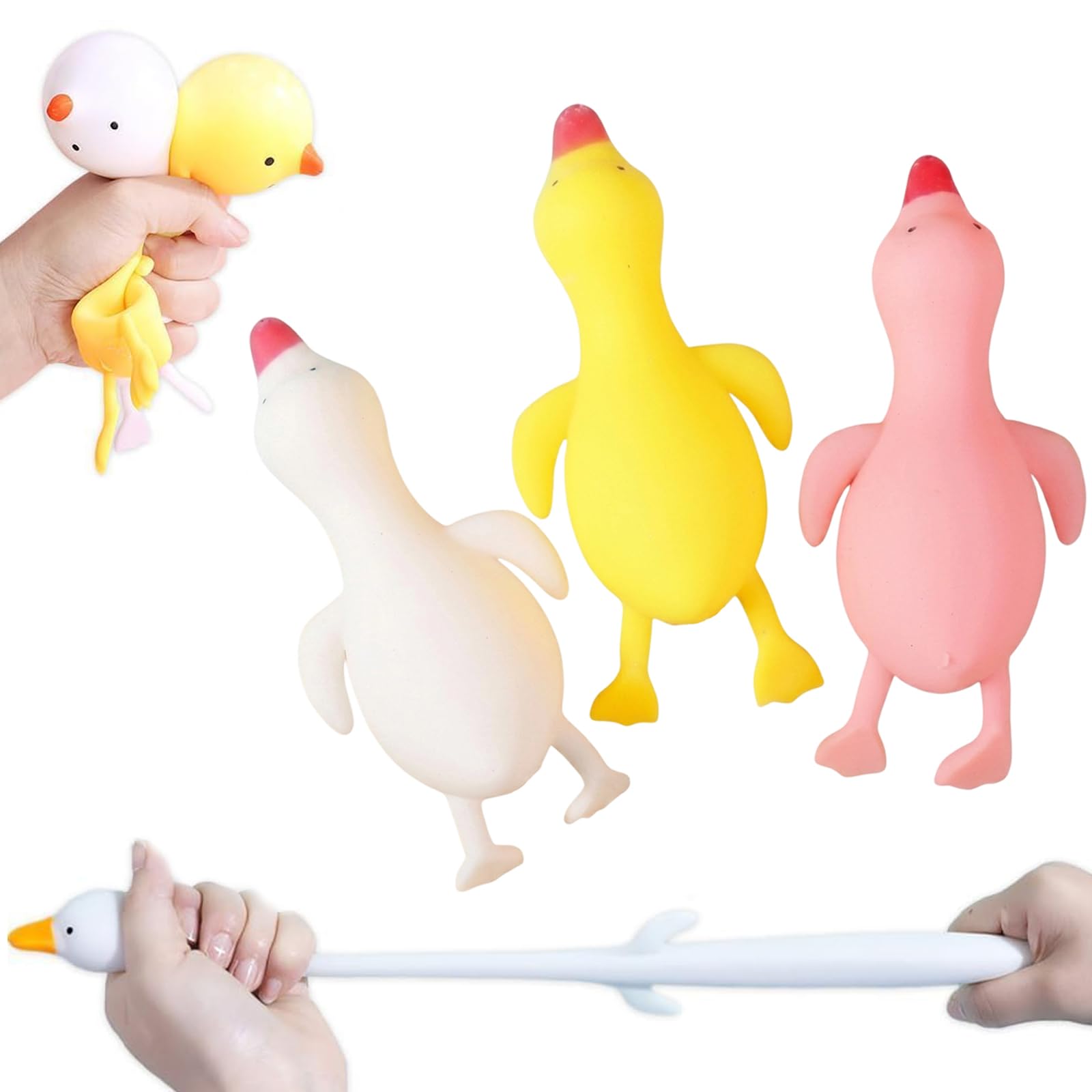 3Pcs Duck Toys, Jumbo Duck Gifts, Big Duck Toys, Yellow Pink White Colours, Reusable Dough Sensory Toys