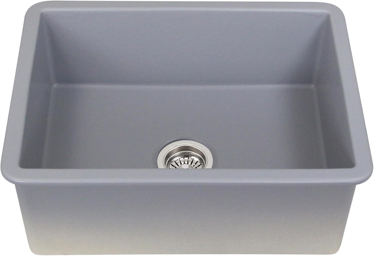 Nantucket Sinks Small Kitchen Sink – 24" Bar Sink, Matte Gray Fireclay, w Bottom Grid & Basket Strainer Drain, Drop In or Undermount, Rectangular Single Bowl, Made in Europe – Sturdy ISFC24GR-SB1