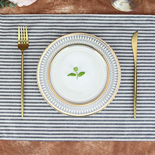 Plain Striped Cotton Linen Blended Dinner Cloth Napkins - Set of 12 (40 x 30 cm) - for Events & Home Use (Black) - Image 4