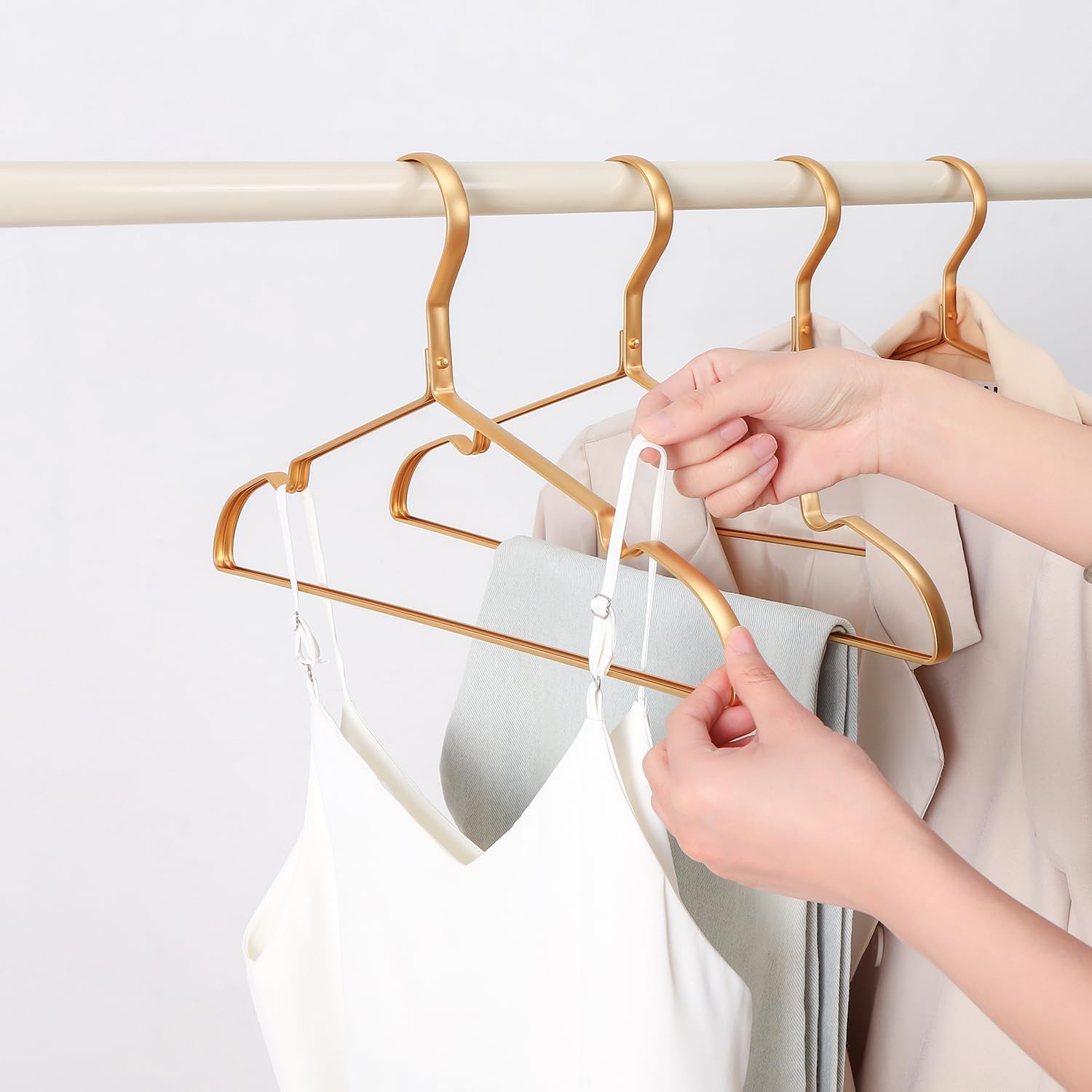 16.3" Premium Aluminum Coat Hangers, Extra Smooth & Durable Metal Shirt Dress Hanger, Light & Sturdy Metal Rack for Jacket Trouser Pant Slack, 20 Pack, Gold