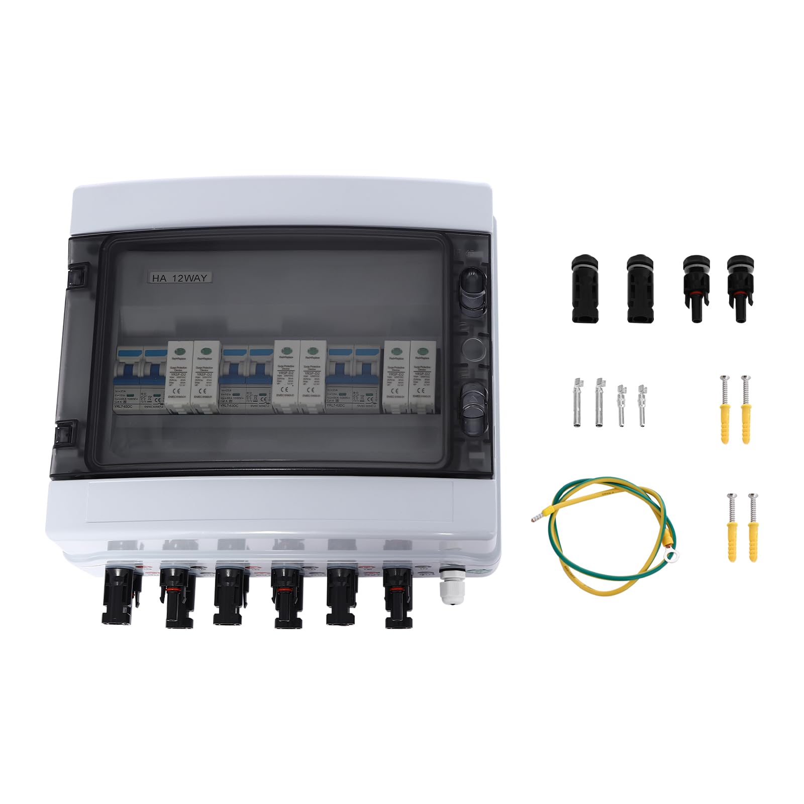 Überspannungsschutz PV Combiner Box für Solarpanel 3 in 3 out 1000V Solar Leitungsschutzschalter DC Trennschalter Blitzschutz für PV Anlage Photovoltaik IP65 Wasserdichtes (25A)