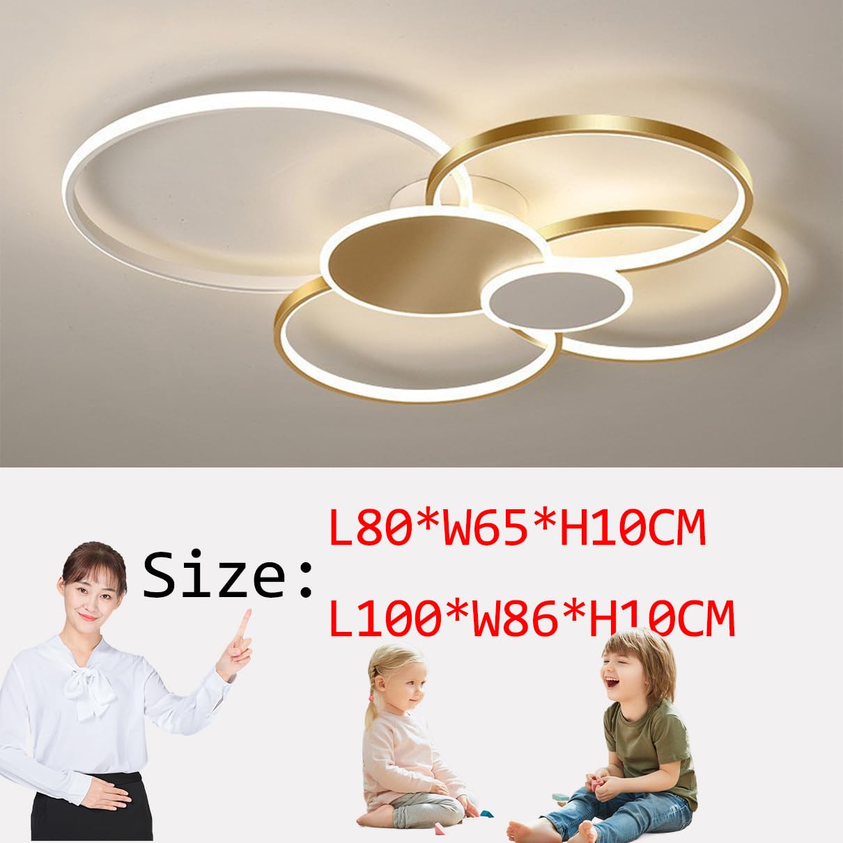 Dimmbare LED-Deckenleuchte, Wohnzimmerleuchte schwarz gold, Deckenleuchte Schlafzimmer-Wohnzimmerleuchte LED, Wohnzimmer schwarz & weiß, Schlafzimmerleuchte (Golden, L80*W65*H10CM)