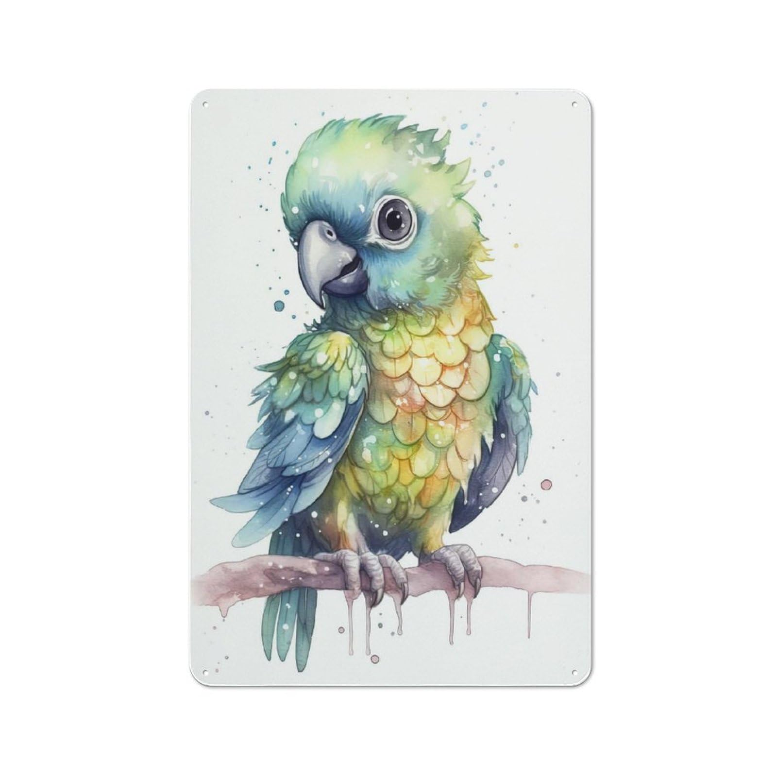 Watercolor Baby Macaw Metal Sign 30x20cm, Vintage Bar Wall Plaque for Diner, Restaurant, Shed Or Kitchen