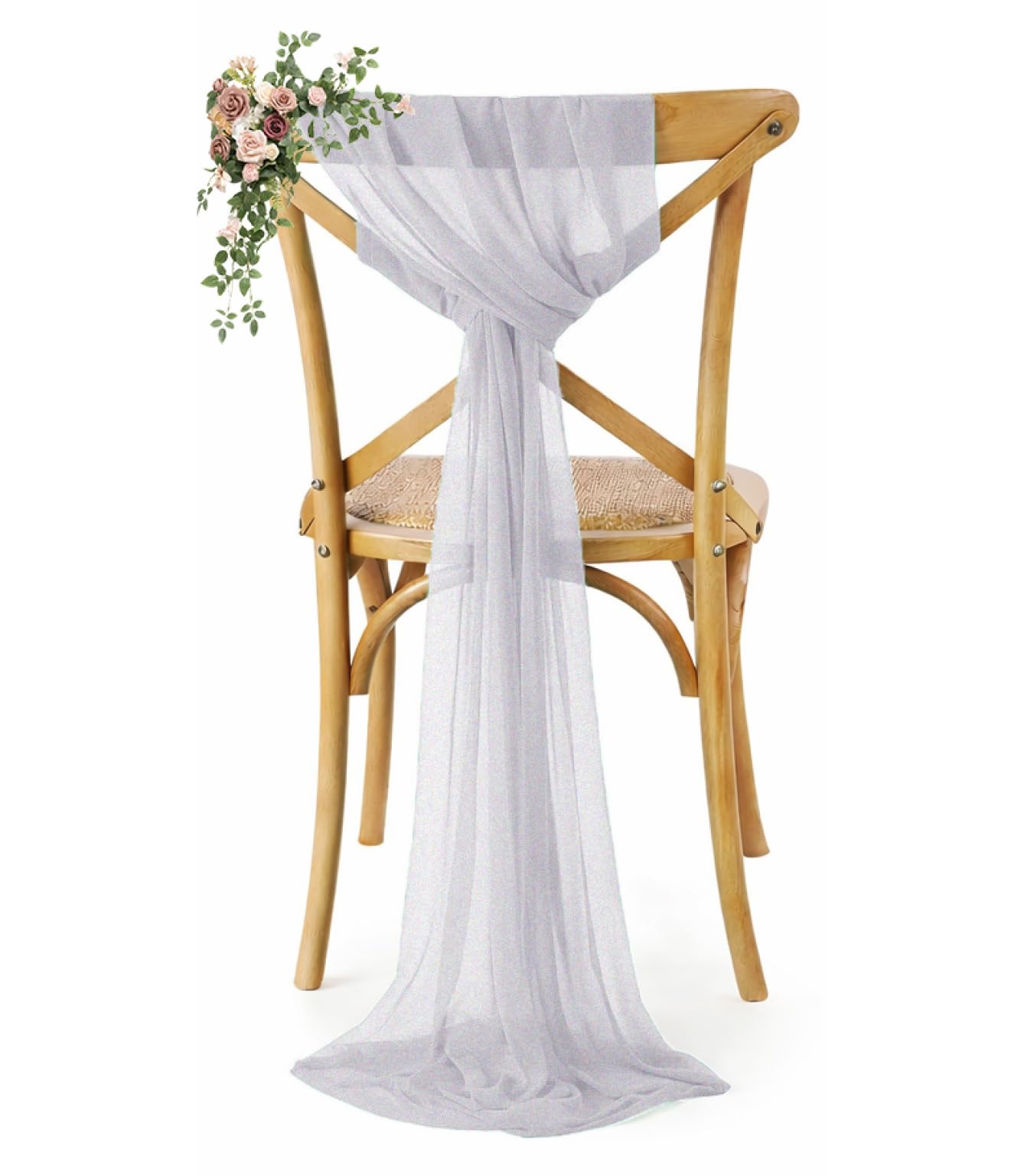 VDS Pack of 25, Cool Grey, Sheer Chiffon Chair Sashes Bows Chair Cover Back Tie Ribbon for Wedding Birthday Baby Shower Engagement Ceremony Event Party Banquet Restaurant Dining Chair Decoration