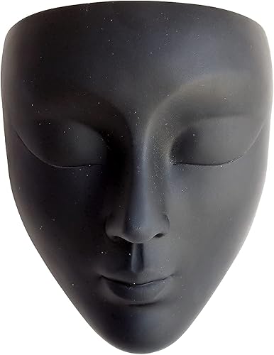 Miniatura 8 de Maceta de Cara, Maceta Vertical Montable en Pared con Orificio de Drenaje, 6x5.25x3.5 pulgadas, Hormigón, Negro, Estilo Moderno, Interior, 1 Pieza,