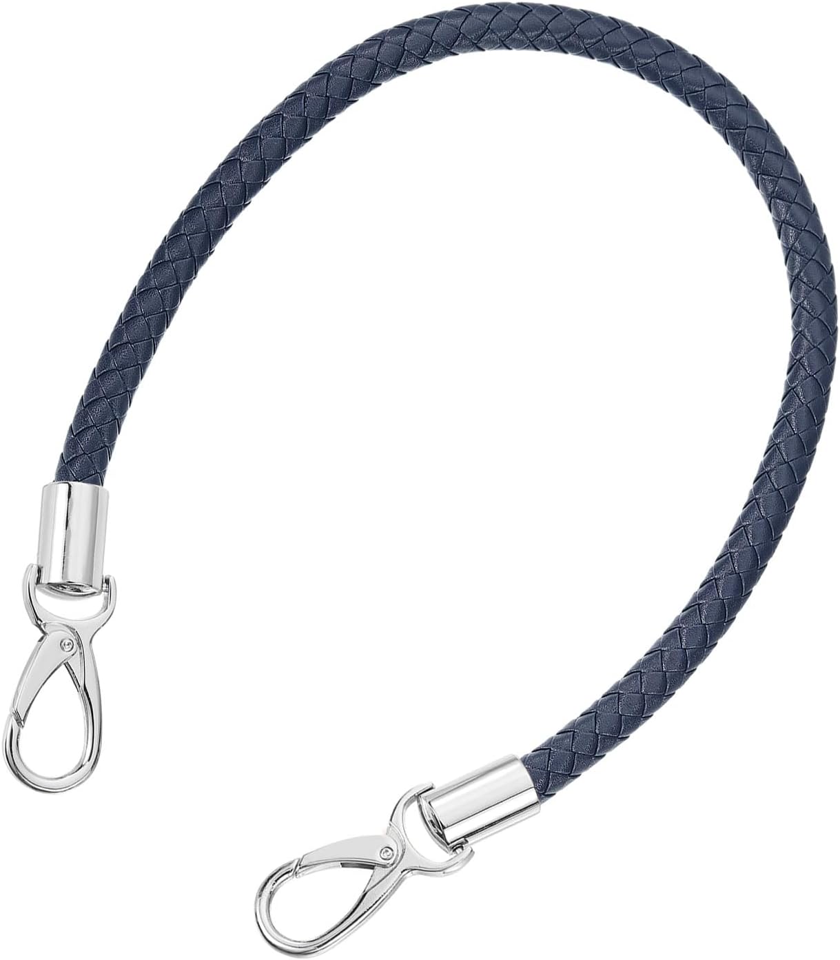 sourcing map Leather Purse Strap, 1Pc 50cm/19.69" Short Leather PU Braided Purse Replacement Handle with Metal Buckles for Underarm Bags, Handbags (Dark Blue Strap + Silver Clasp)