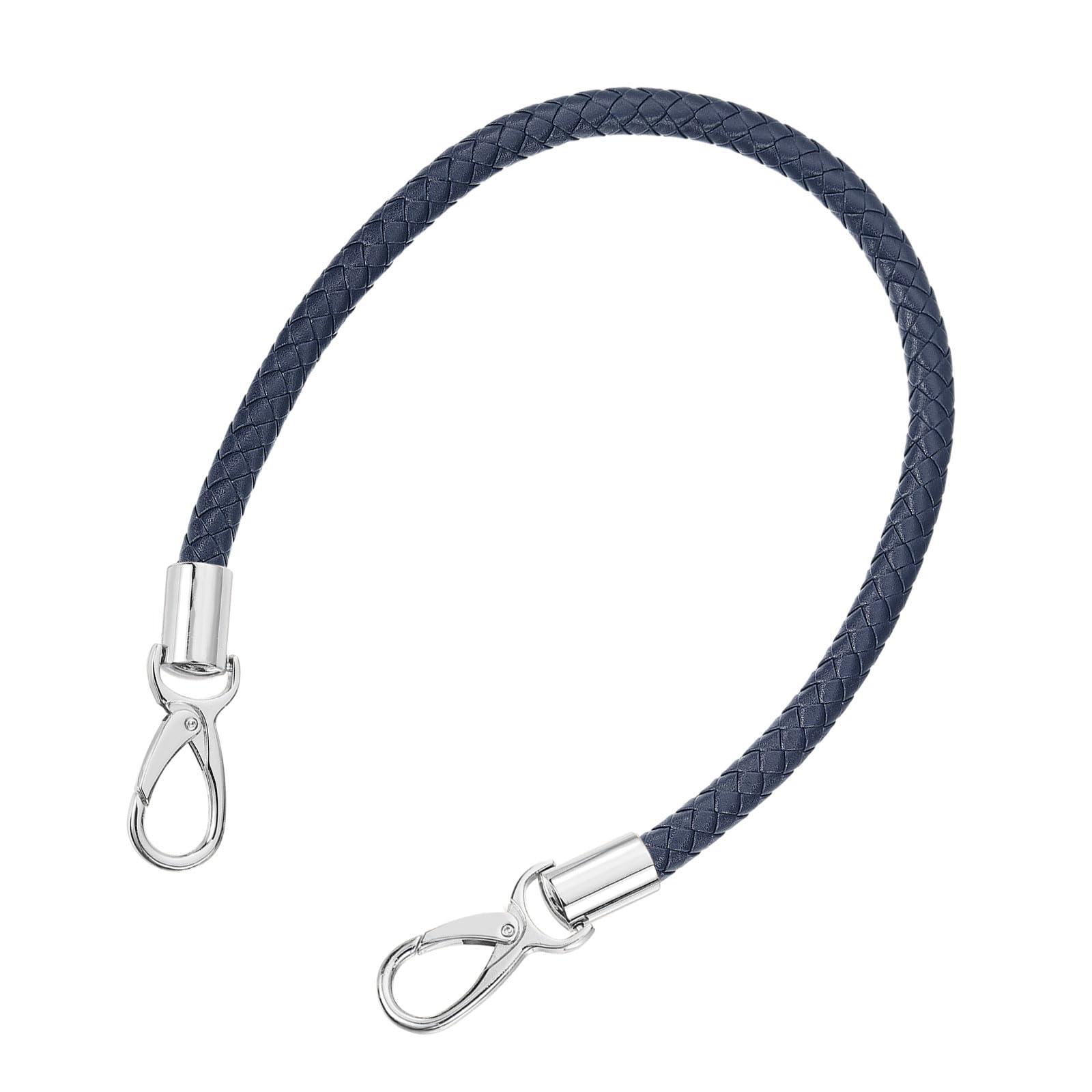 sourcing map Leather Purse Strap, 1Pc 50cm/19.69" Short Leather PU Braided Purse Replacement Handle with Metal Buckles for Underarm Bags, Handbags (Dark Blue Strap + Silver Clasp)