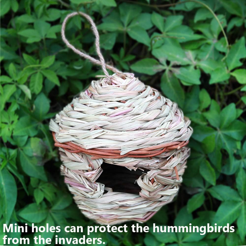 2 Pack Hummingbird House, Grass Hand Woven Bird Nest for Outdoor Hanging, Natural Fiber Bird Hut for Outside, Provides Shelter from Cold Weather Ideal for Finch Canary Chickadee : Patio, Lawn & Garden