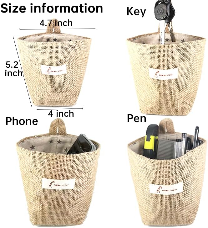 Miniatura 3 de Paquete de 4 Cestas Colgantes para Puerta, Decoración de Cesta de Pared Pequeña, Almacenamiento de Pared Colgante de Yute, Cestas de Pared para