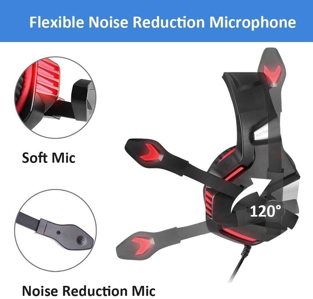 Beexcellent Gaming Headset con micrófono de cancelación de Ruido, PS4 Xbox One Auriculares 3D Juego de Sonido, Almohadillas for PC, Mac, portátil, móvil (Color : Red)