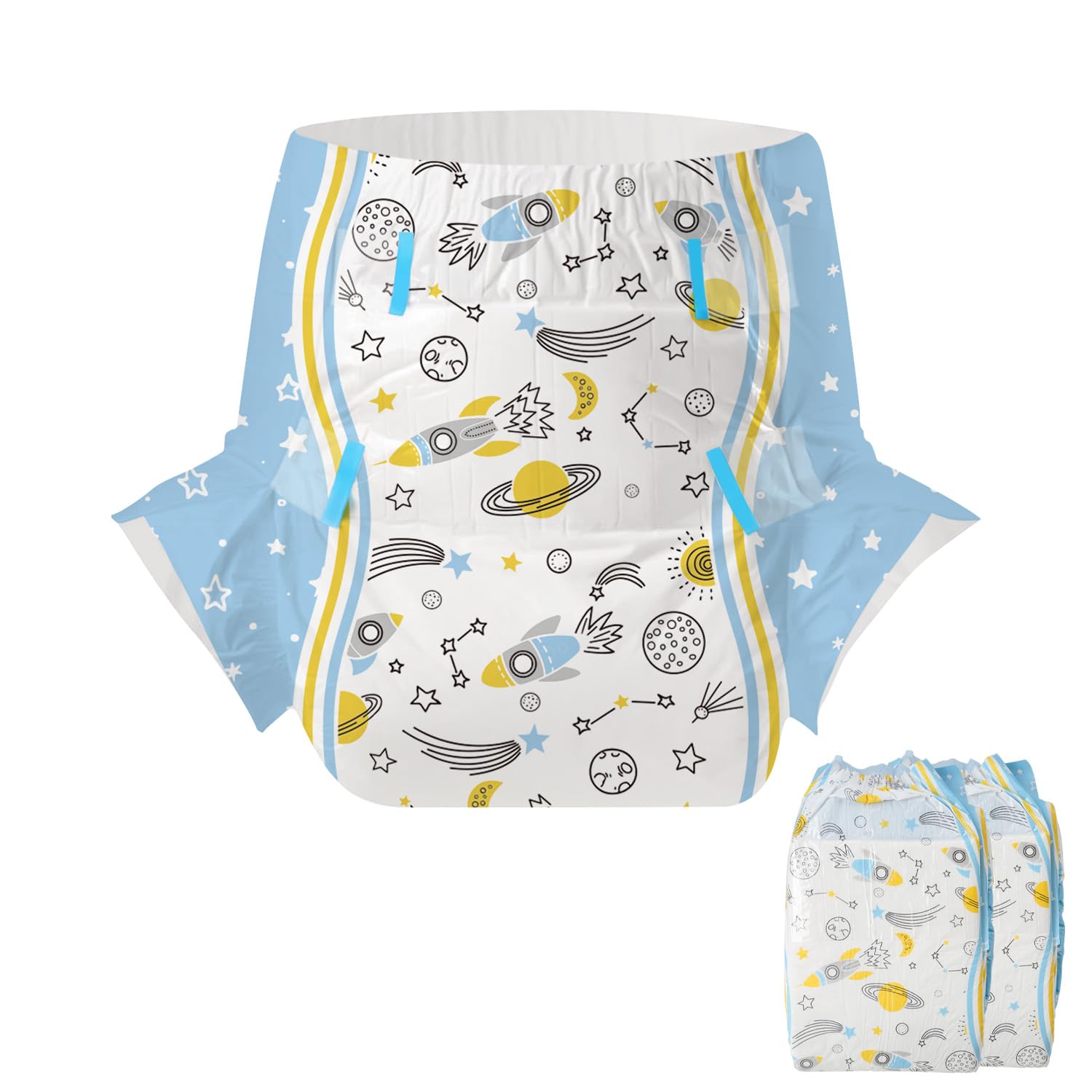 CutiePlusU Adult Diapers 2 Pieces, Incontinence Briefs with Tabs for Women and Men, Maximum Overnight Absorbency- Cosmic Adventurer (Medium 28"-38") - Medium - Cosmic Adventurer