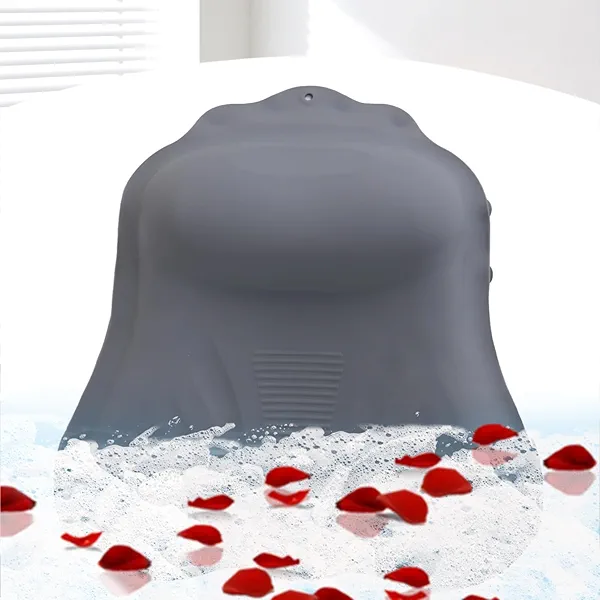 Silicone Bath Pillow for Tub – Ergonomic Bathtub Headrest with Inflatable Air Cushion, Non-Slip Suction Cups & Neck/Back Support – Comfortable Spa Bath Accessory for Relaxation (Grey)