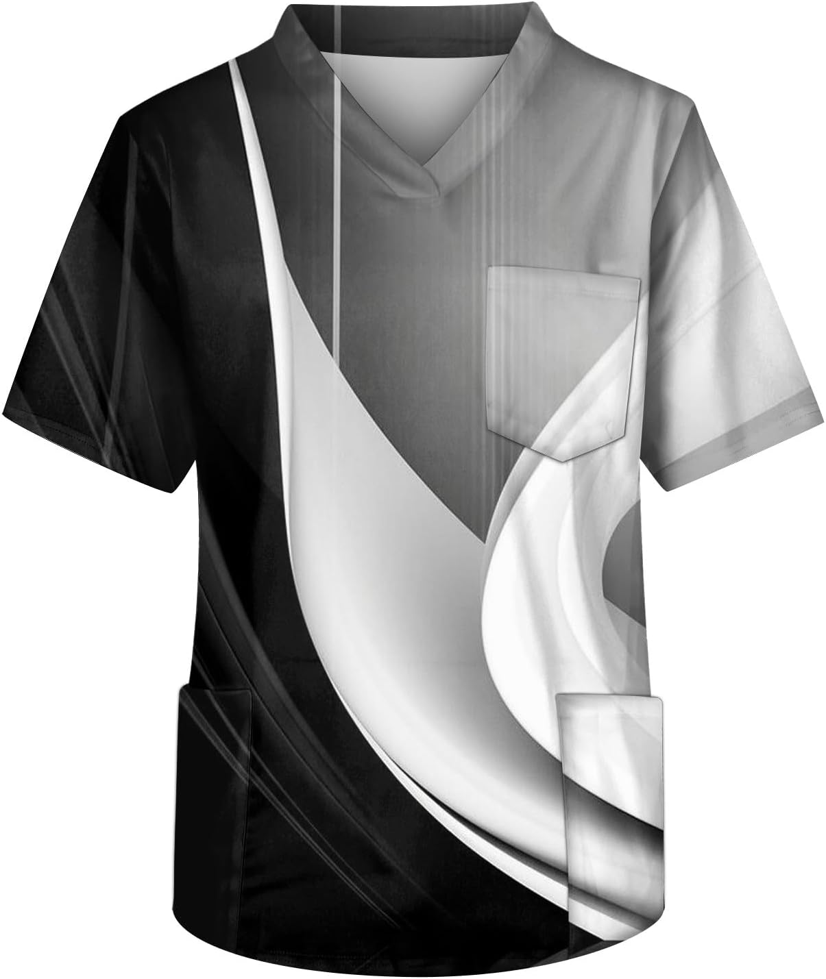 Men's Printed Scrubs Shirts Unisex V-Neck Tunic Work Uniform Scrub Top with Pockets