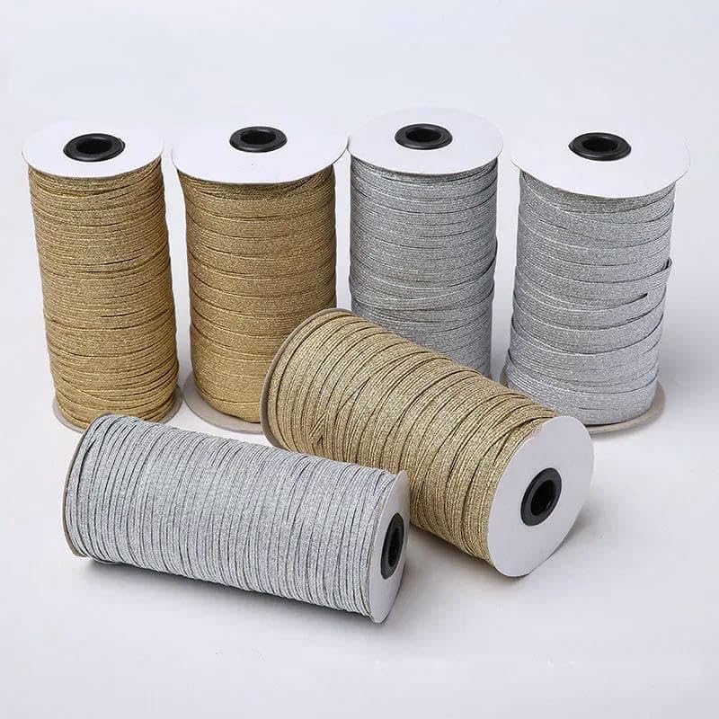1 rollo de banda elástica de 6 mm para costura, color dorado, plateado, rosa, cinta elástica para la cintura, color champán, 6 mm, 144 años