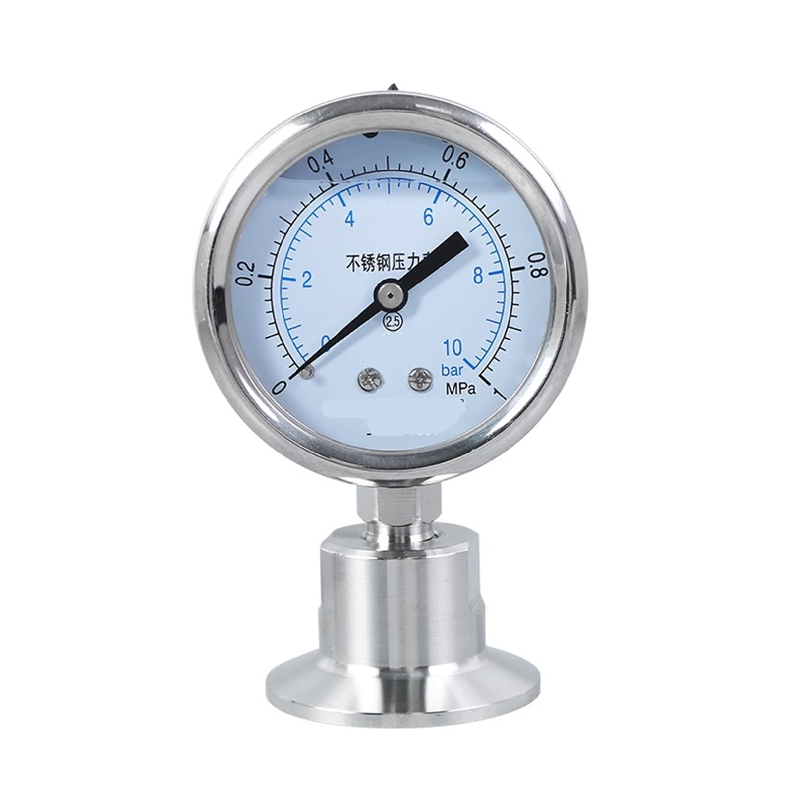 Manometer für Luftdruckmesser Sanitär-Membranmanometer mit Schnellmontage-Klemme, Sanitär-Membranmanometer aus Edelstahl (Color : 0.25MPa)