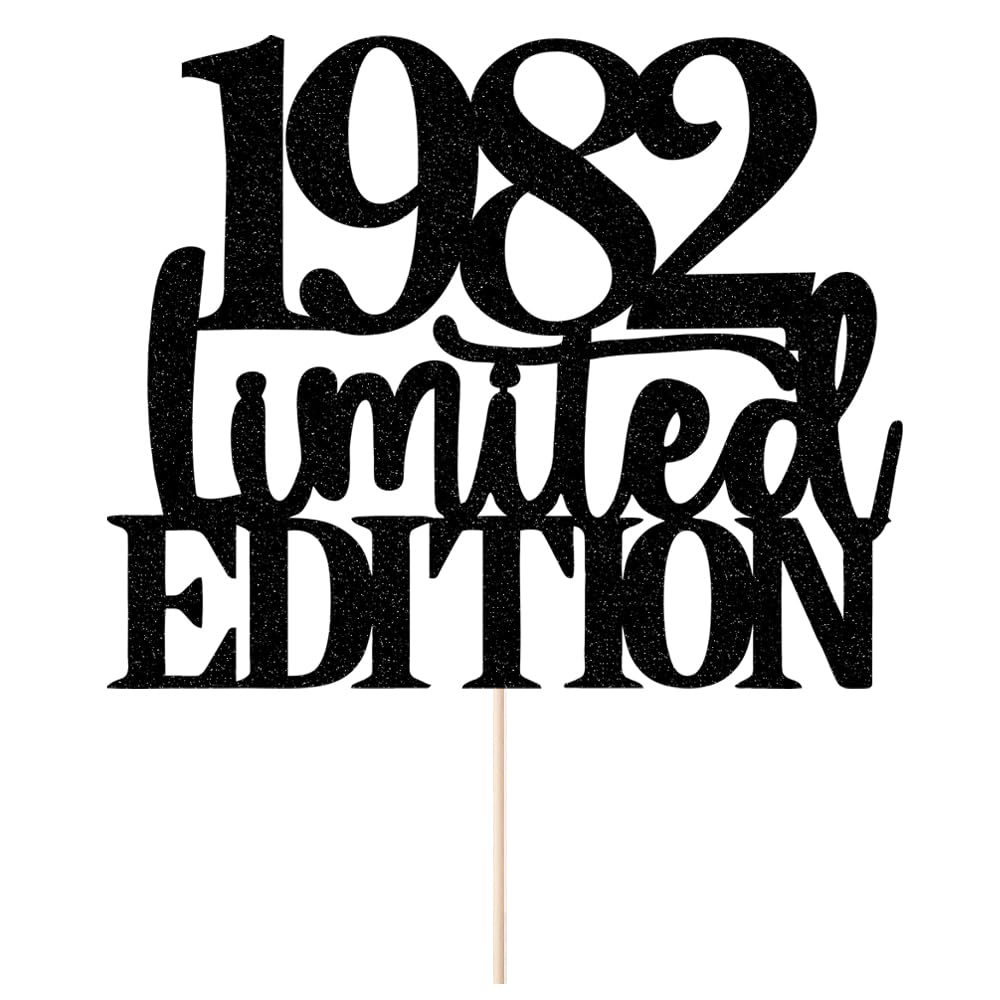 Limited EDITION 1982 cake topper 44th birthday happy birthday cake topper men and women cheer 44 years old handmade black glitter cake decoration (