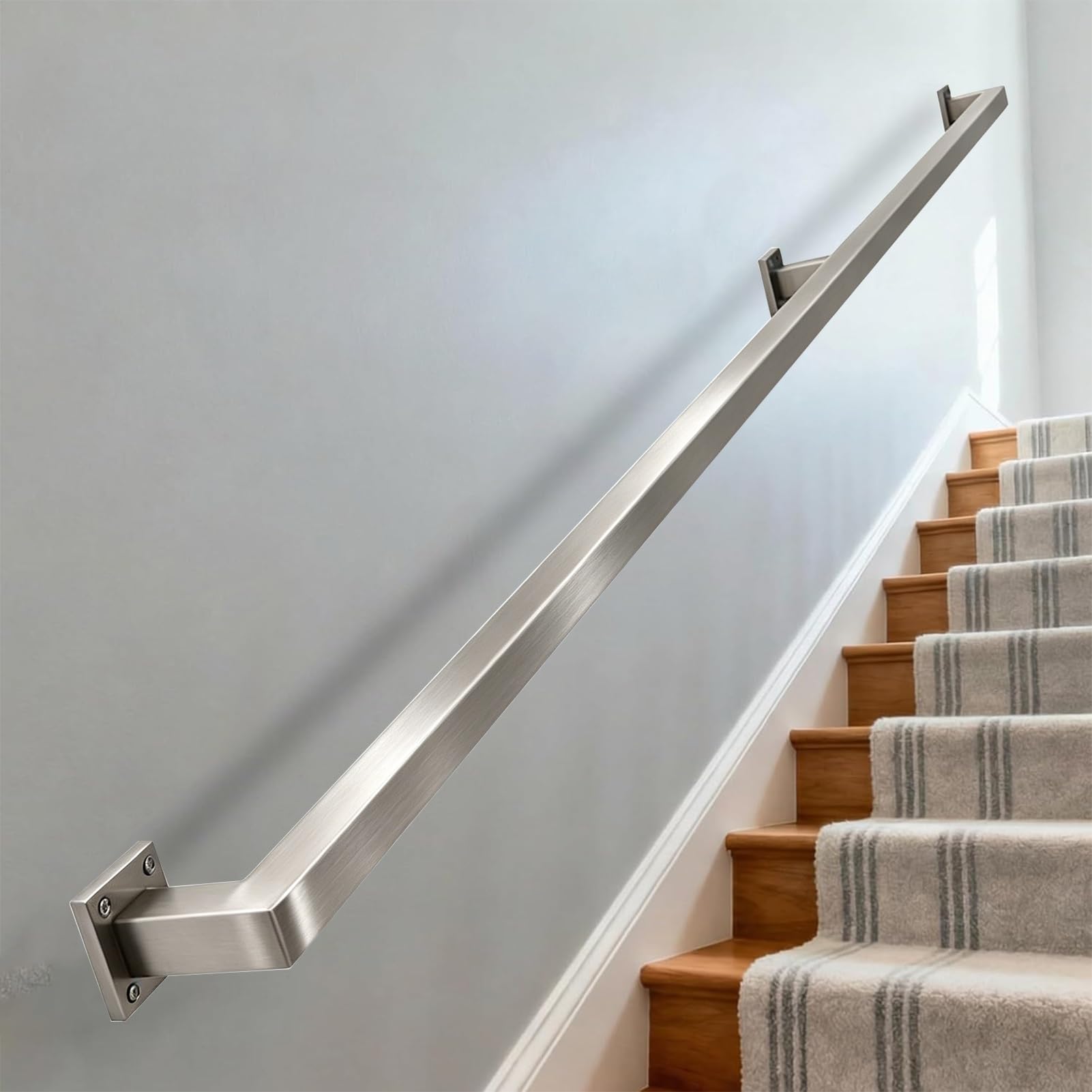 Drsyffsup 1ft-20ft Handrails Kit for Indoor Stairs & Outdoor Steps, Modern Stainless Steel Handrail Set, Stair Railings Safety Grab Bar with Wall Holders and Metal Screws(1ft/0.3m)