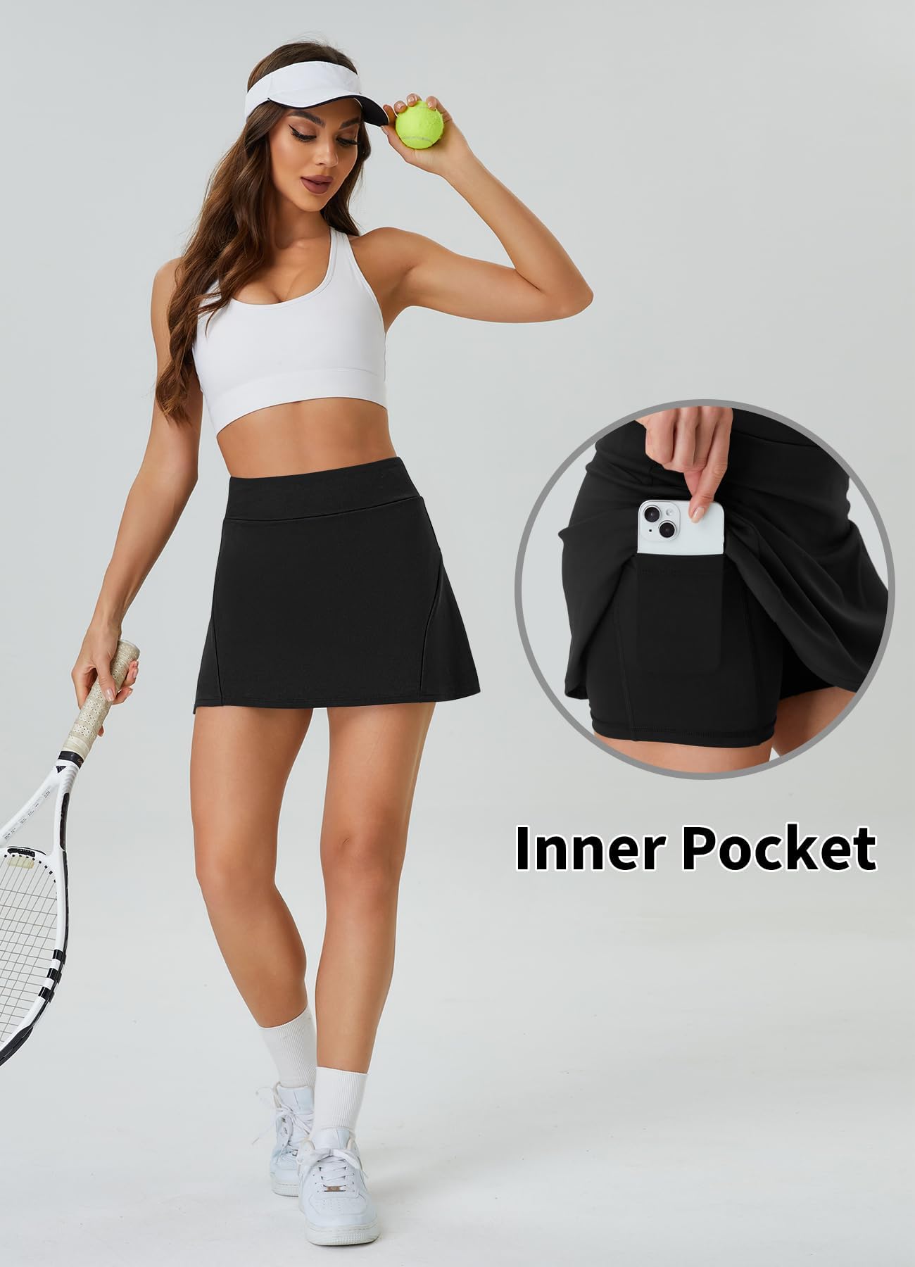 DLOODA Falda de tenis para mujer, con pantalones cortos, con bolsillo, para entrenamiento, correr, deportes, elegante, casual, de verano