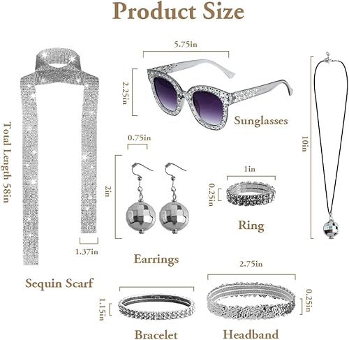 Miniatura 2 de zxbaers Accesorios de discoteca de los años 70, juego de accesorios de disfraz de discoteca para mujer, accesorios de bola