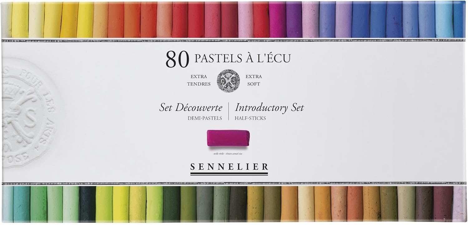 Sennelier Kreda pastelowa sucha, miękkie kredki pastelowe w kolorze ecru, 80 sztuk, General Selection i 2 kartki