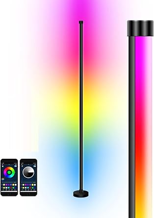 Juflix LED Floor Lamp, RGB Corner Floor Lamp, 165cm Modern Standing Lamp 16 Million Colours Music Sync Mood Light for Living Room, Bedroom, App and Remote Controller, Foldable, Easy to Use